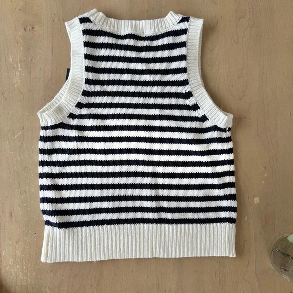 Marled Dark Navy and White Striped Sweater Tank Top - M - Picture 4 of 5